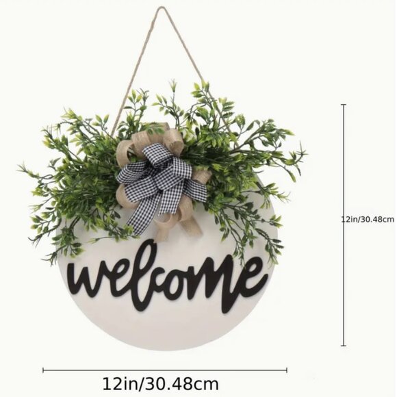 Welcome Sign Rustic Farmhouse Front Door Wreath Buffalo Plaid Check Black White - Picture 9 of 10